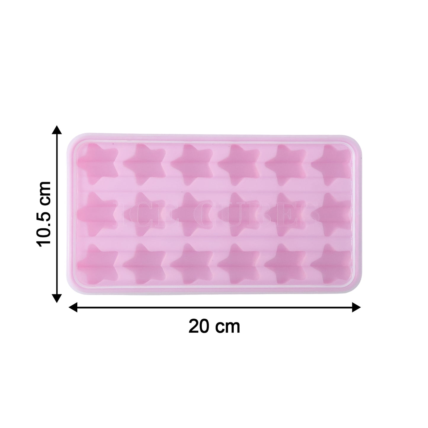 Wukusy 18-grid star-shaped ice cube tray with lid, showing star-shaped ice cubes and a clear plastic lid on a kitchen surface.
