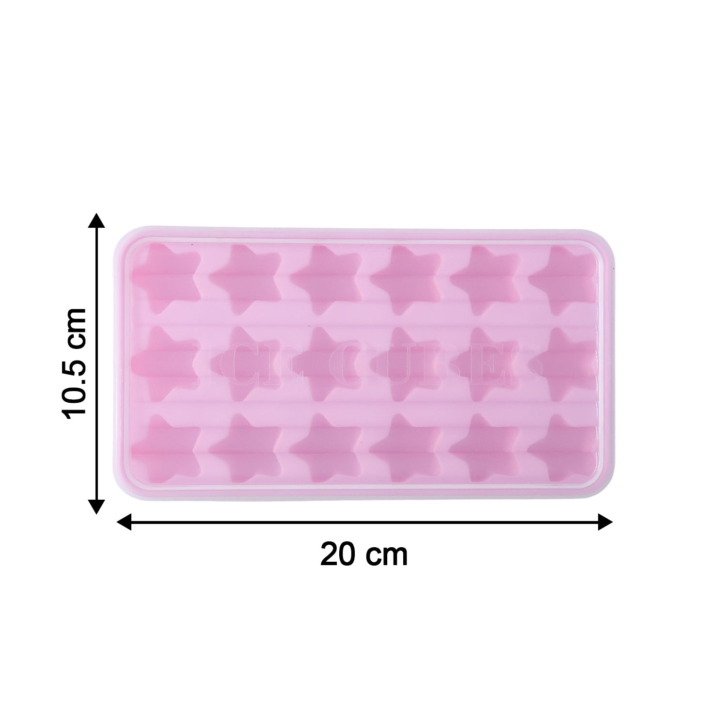 Wukusy 18-grid star-shaped ice cube tray with lid, showing star-shaped ice cubes and a clear plastic lid on a kitchen surface.