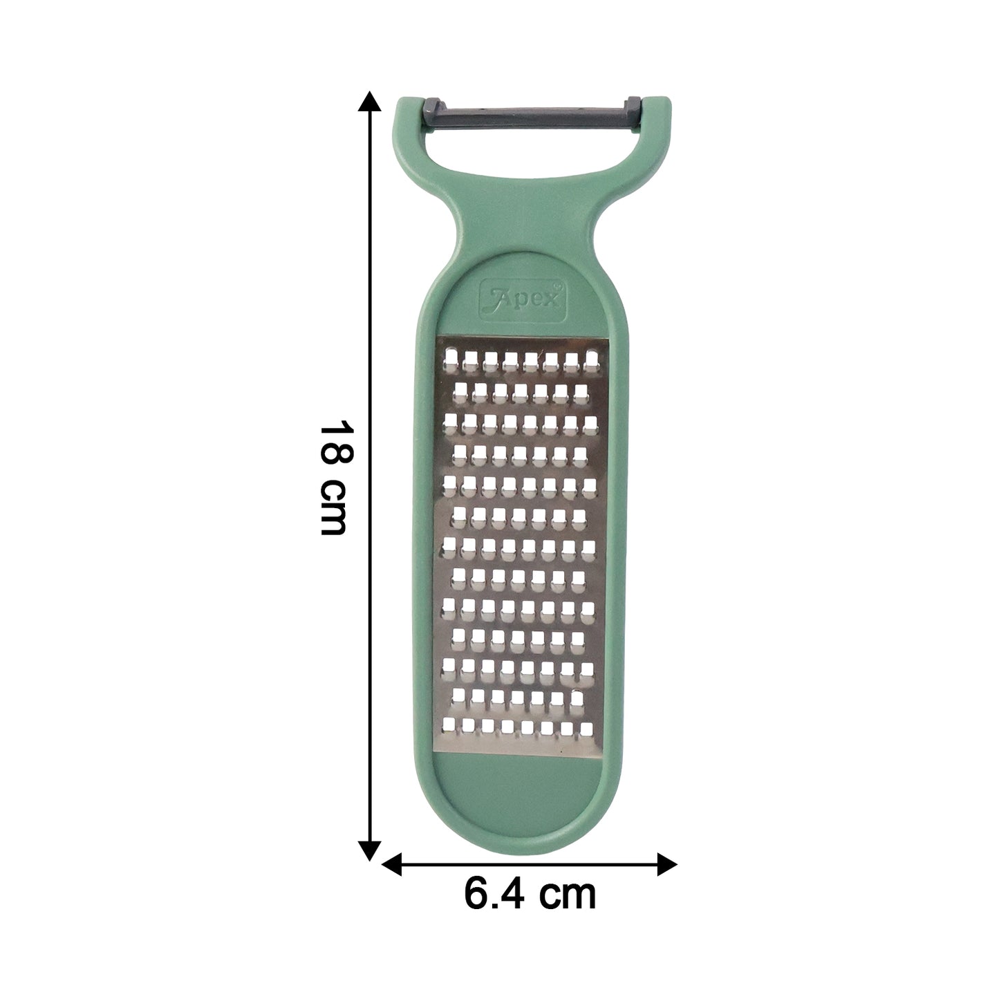 Wukusy 2-in-1 vegetable peeler and grater tool with stainless steel blades on a white background