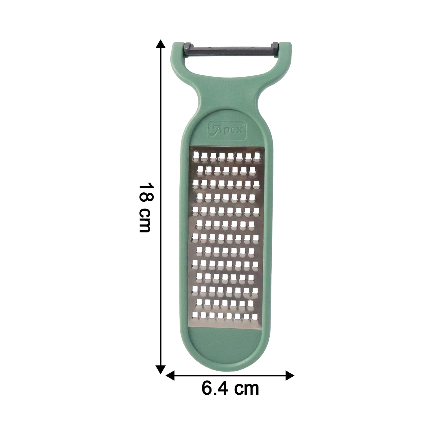 Wukusy 2-in-1 vegetable peeler and grater tool with stainless steel blades on a white background
