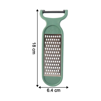 Wukusy 2-in-1 vegetable peeler and grater tool with stainless steel blades on a white background