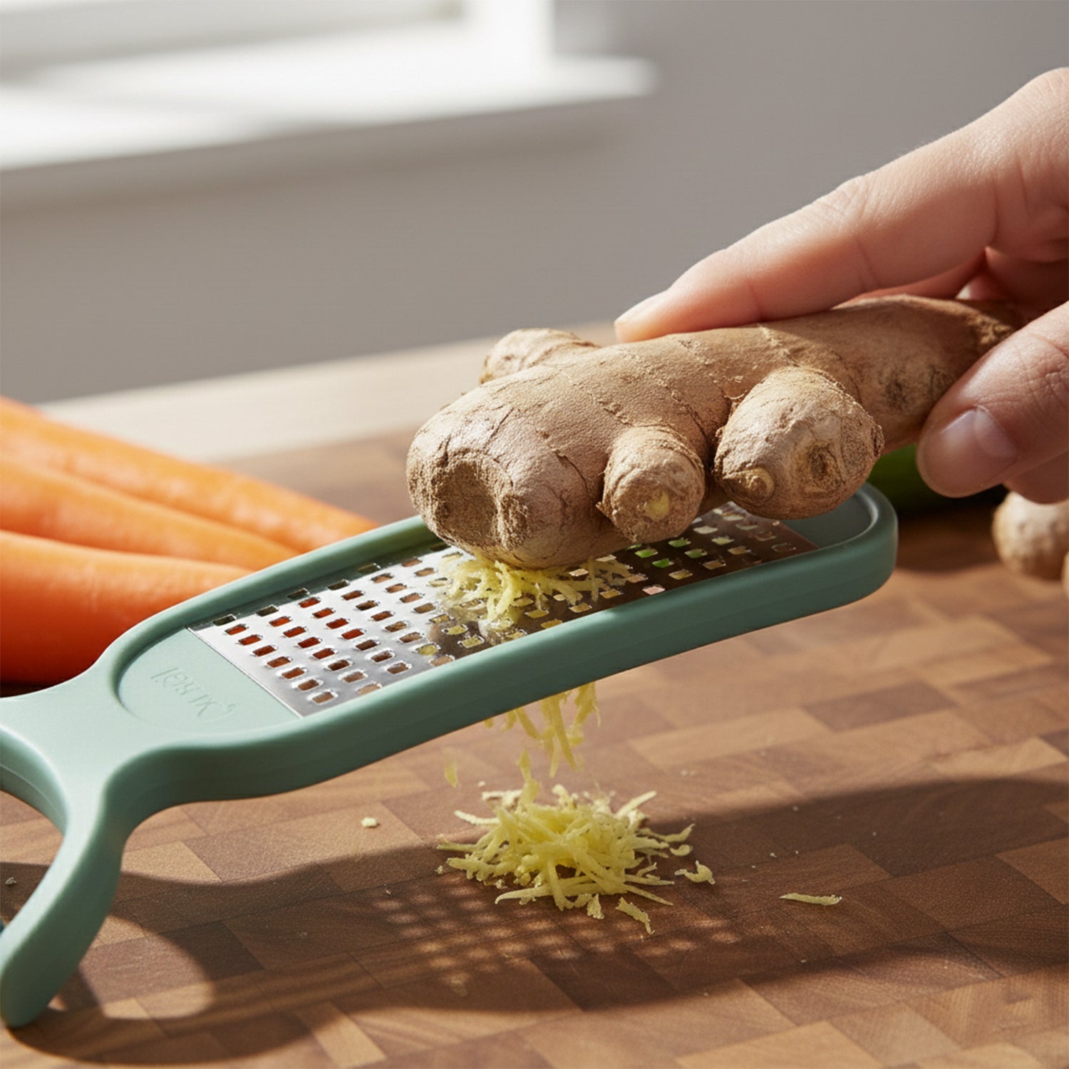 Wukusy 2-in-1 vegetable peeler and grater tool with ergonomic handle and stainless steel blades for peeling and grating vegetables