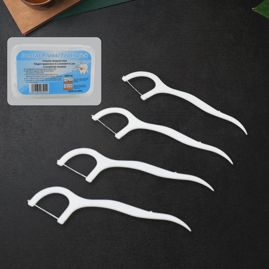Wukusy 2-in-1 tooth picks and floss sticks set with 50 portable wooden dental picks and floss for oral cleaning.