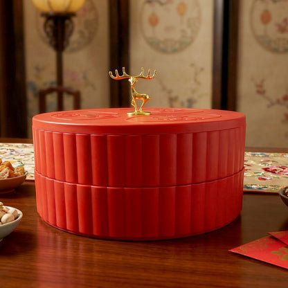 Wukusy 2-layer decorative dry fruit and snack serving tray with multiple compartments, ideal for presenting dry fruits and snacks.