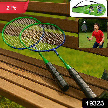 Two lightweight kids' badminton rackets with a carrying bag from Wukusy, designed for young players and easy transport.