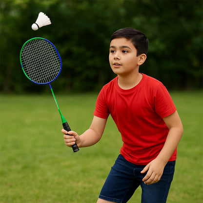Two lightweight kids' badminton rackets from Wukusy with a carry bag for easy transport and play.