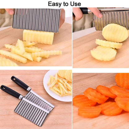 Wukusy 2007 stainless steel vegetable salad chopping knife with crinkle cutters for slicing vegetables and creating textured salad toppings.