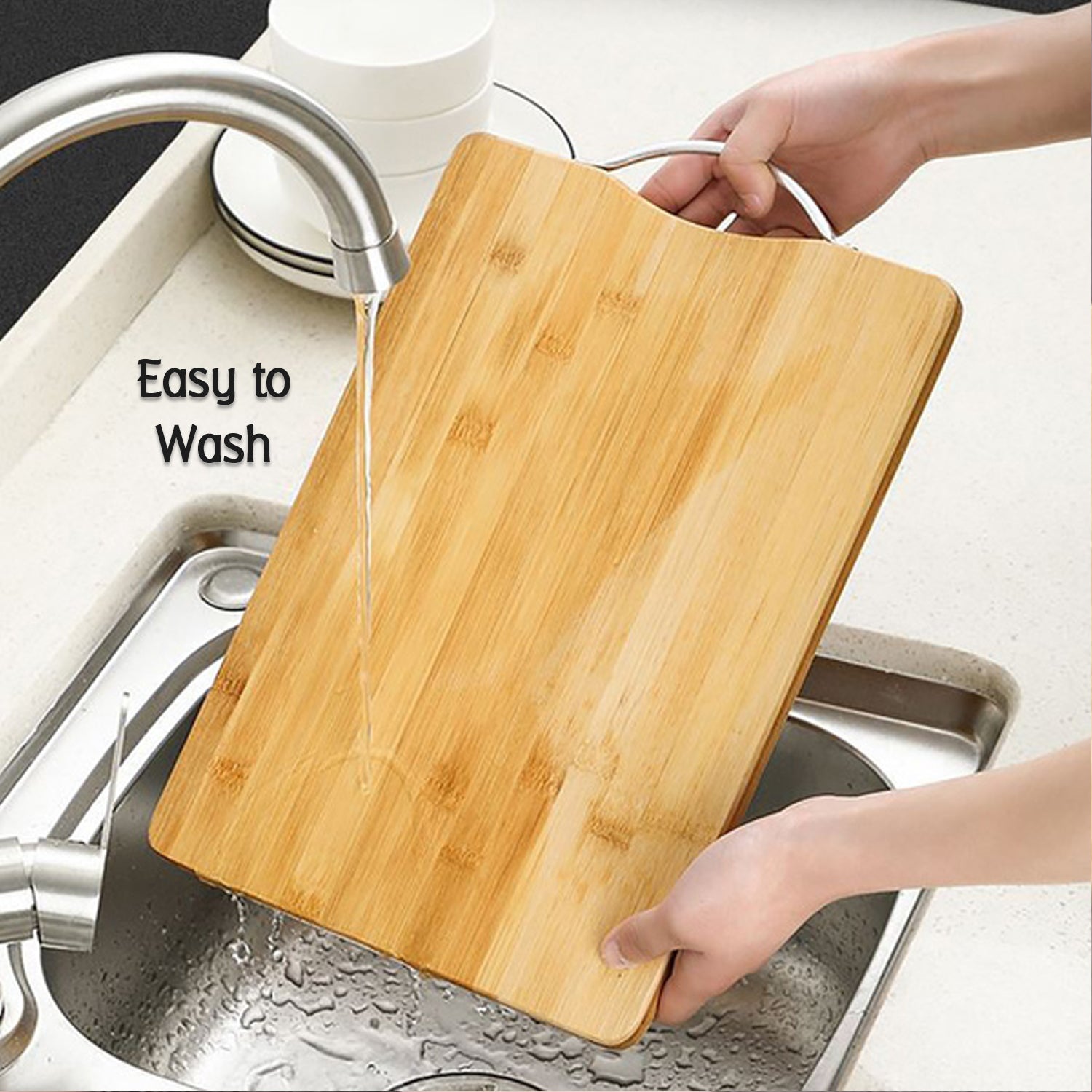 Wukusy thick wooden bamboo kitchen chopping and slicing board with holder, ideal for fruits, vegetables, and meat.
