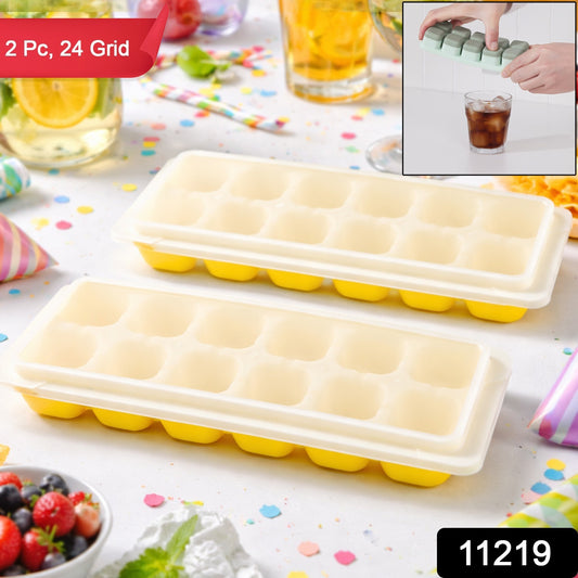 Wukusy 24-grid pop-up ice cube tray set with lids, featuring two flexible silicone trays for easy ice cube removal.