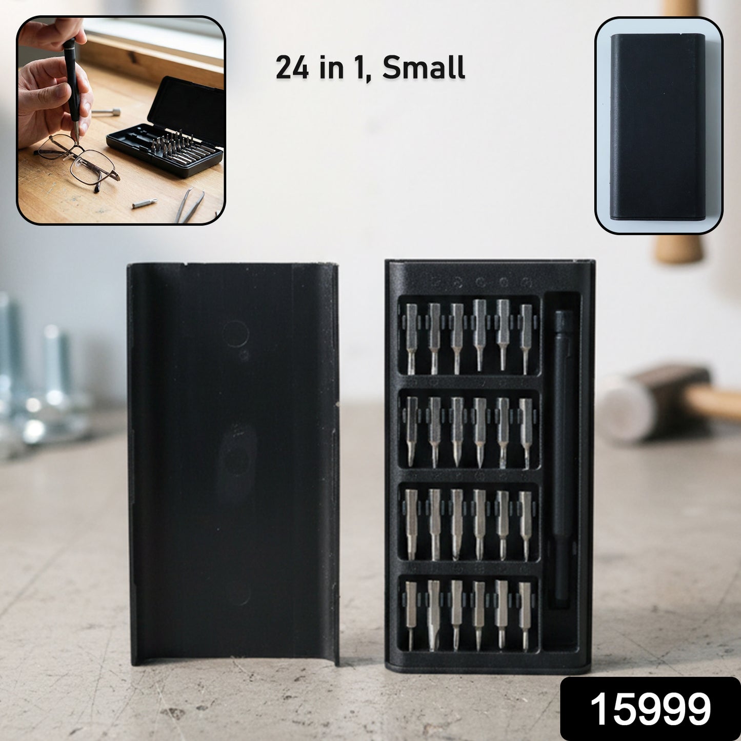 Wukusy 24-in-1 precision screwdriver tool kit with small-sized screwdrivers and multiple bits for electronics repair.
