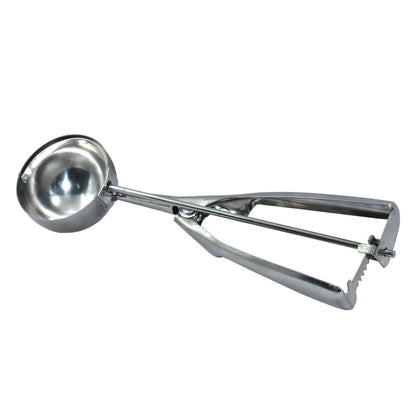 Wukusy 2418 stainless steel ice cream serving scoop with trigger release, showcasing its ergonomic handle and scoop bowl.