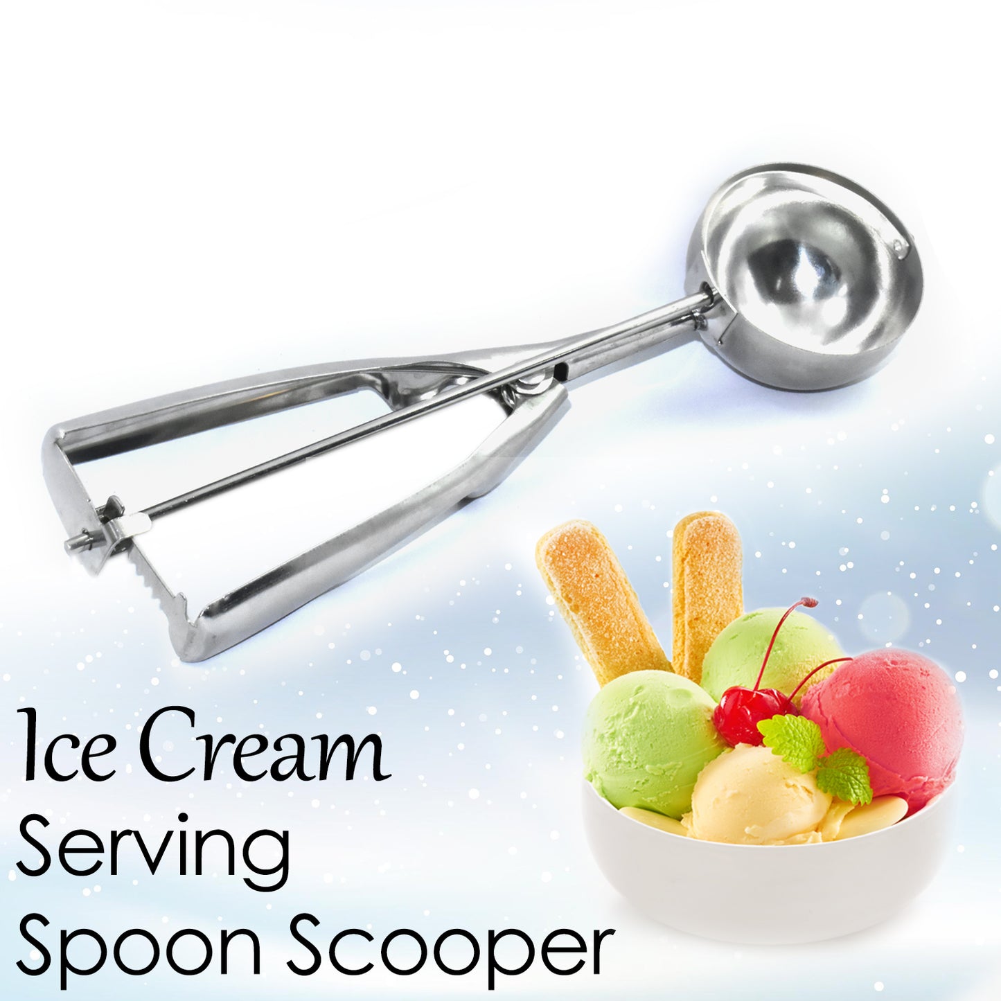 Wukusy 2418 stainless steel ice cream serving scoop with trigger release, ergonomic handle, and premium quality design.