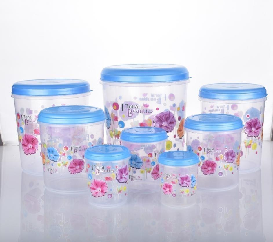 Wukusy 2448 air-tight plastic transparent container set with 10L, 7L, 5L, 3L, 2L, 1L, 750ml, and 500ml containers for storage