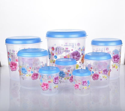 Wukusy 2448 air-tight plastic transparent container set with 10L, 7L, 5L, 3L, 2L, 1L, 750ml, and 500ml containers for storage