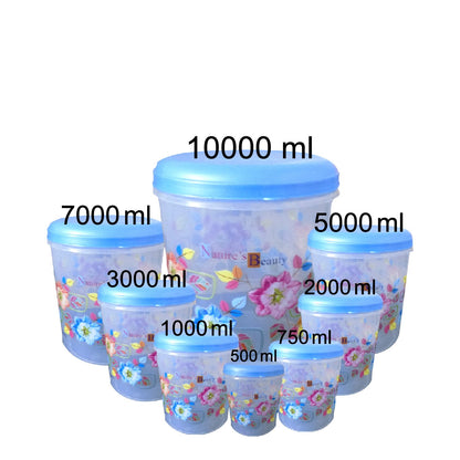Wukusy 2448 air-tight plastic transparent container set with 10,000ml, 7,000ml, 5,000ml, and smaller sizes for food storage.