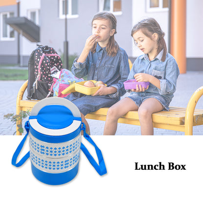 Wukusy 3-layer adjustable insulated tiffin lunch box with three blue containers, perfect for keeping food fresh and organized.