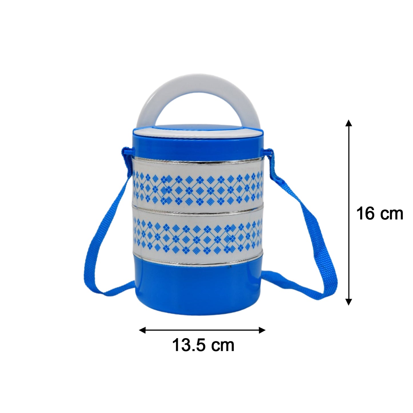 Blue Wukusy 3-layer insulated tiffin lunch box with adjustable containers, perfect for keeping food fresh and organized.