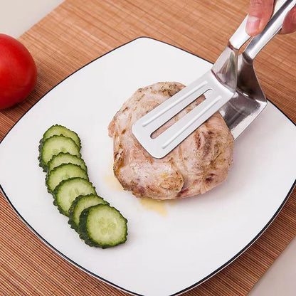 Wukusy 2919 stainless steel multifunction cooking serving turner and food tongs with clip clamp, ideal for BBQ and kitchen use