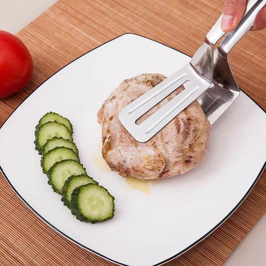 Wukusy 2919 stainless steel multifunction cooking serving turner and food tongs with clip clamp, ideal for BBQ and kitchen use