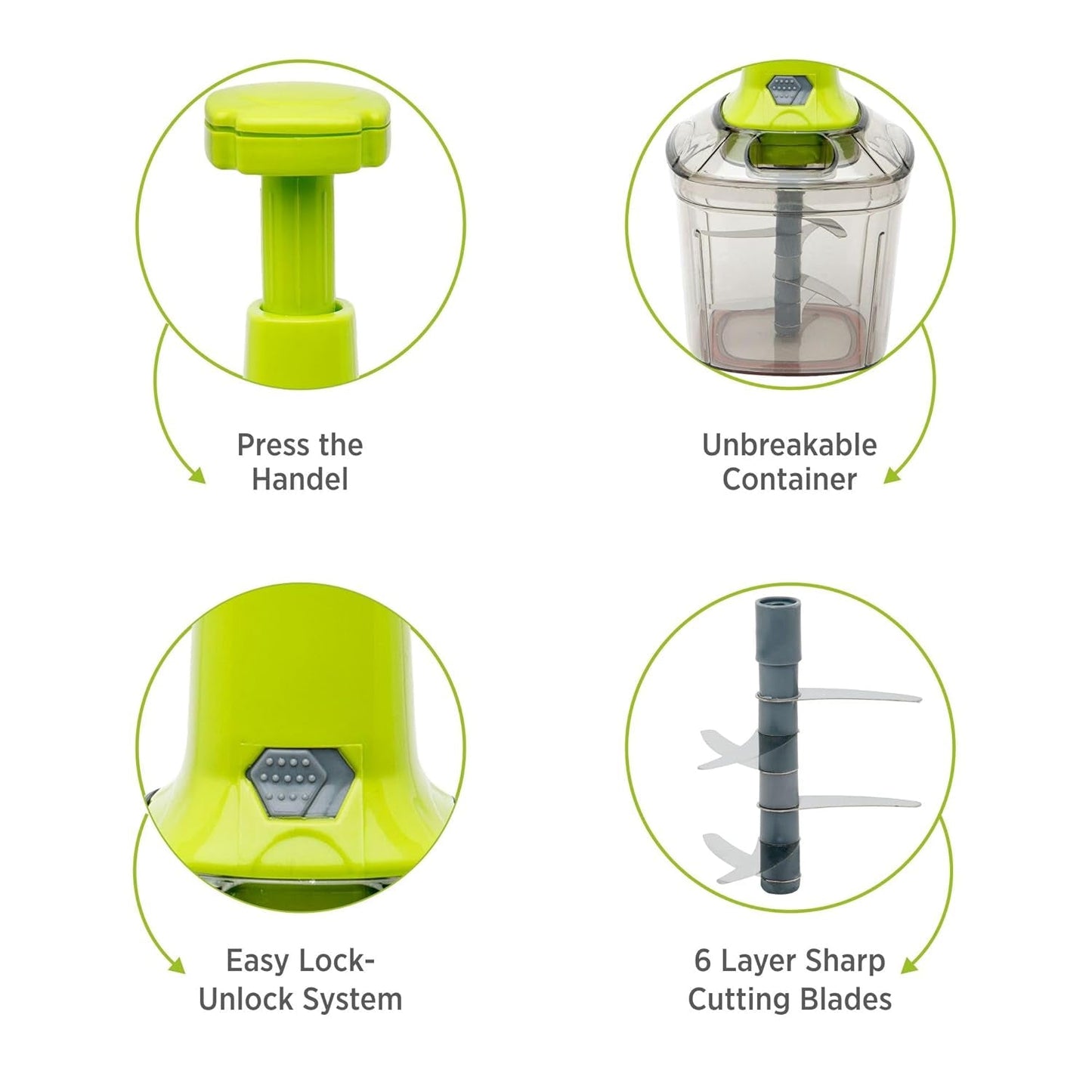 Wukusy 2-in-1 press vegetable chopper for kitchen, 1100 ml capacity, with stainless steel blades and ergonomic handle.