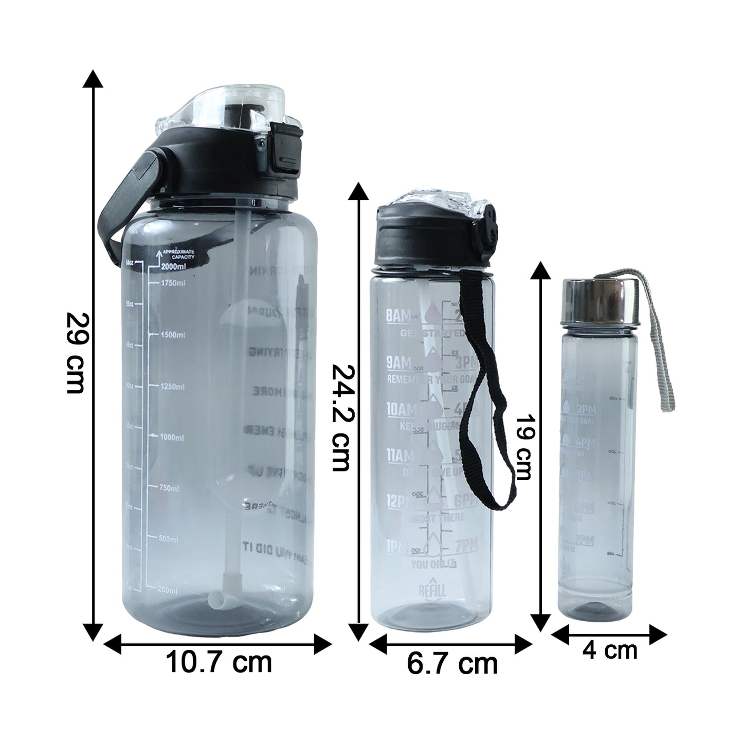 Wukusy 3-in-1 multipurpose water bottle set with 2000ml, 900ml, and 500ml bottles in a 3-piece set.