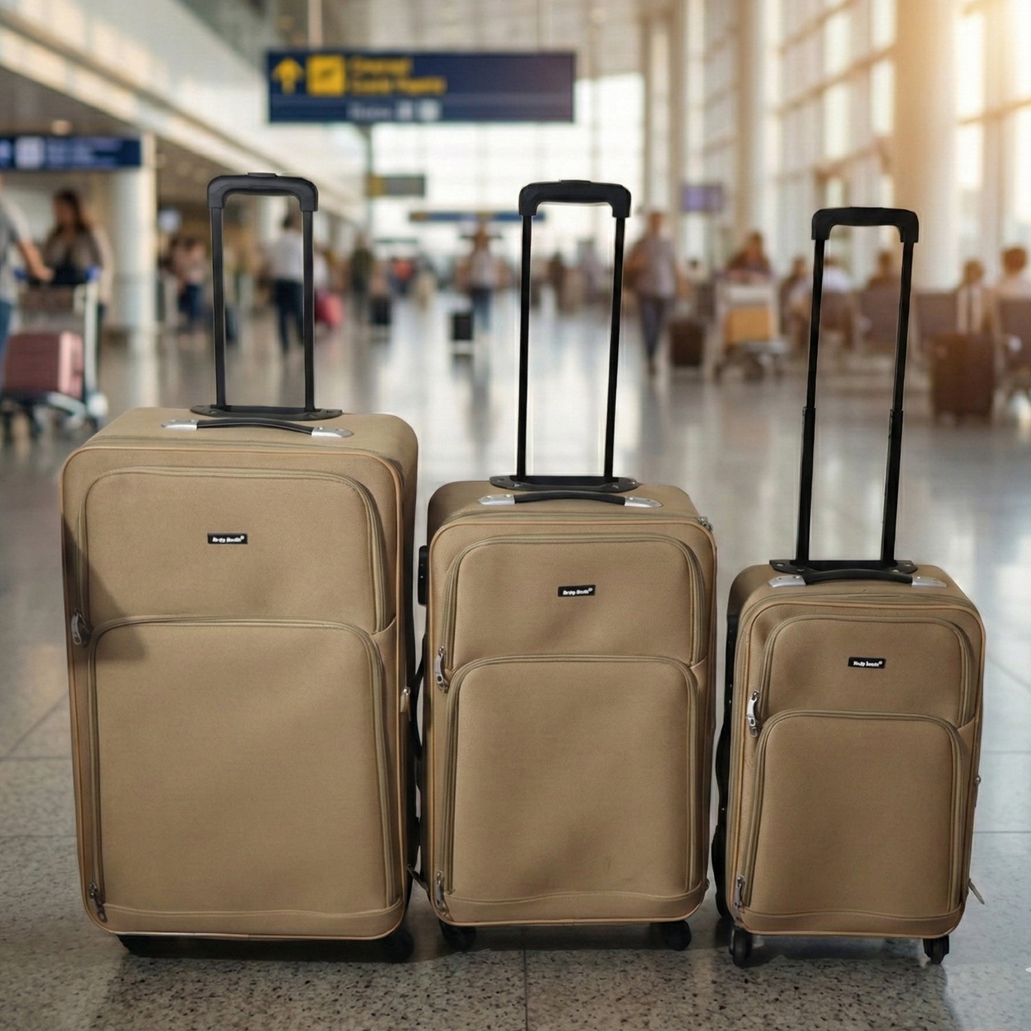 Wukusy 3-in-1 soft side trolley luggage set with three lightweight, durable suitcases for travel and convenient packing.