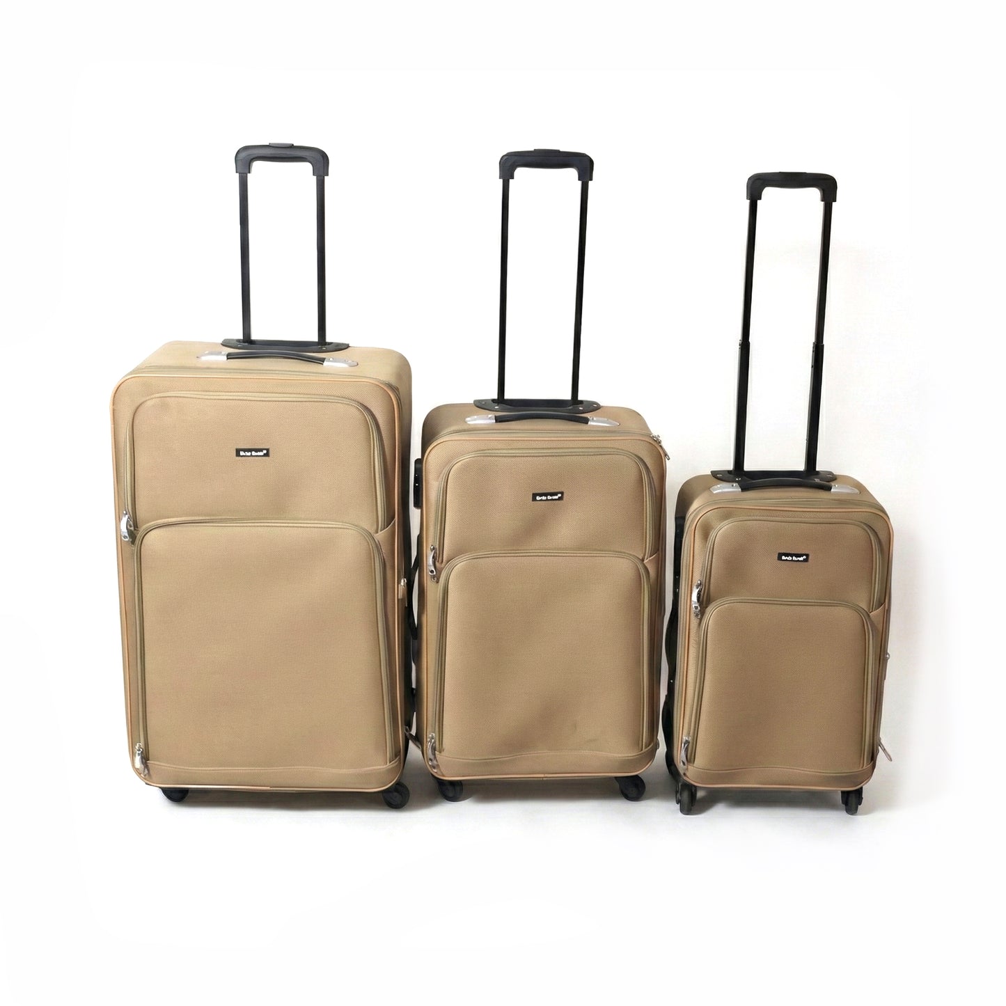 Wukusy 3-in-1 soft side trolley luggage set includes three lightweight, expandable suitcases with wheels and handles.