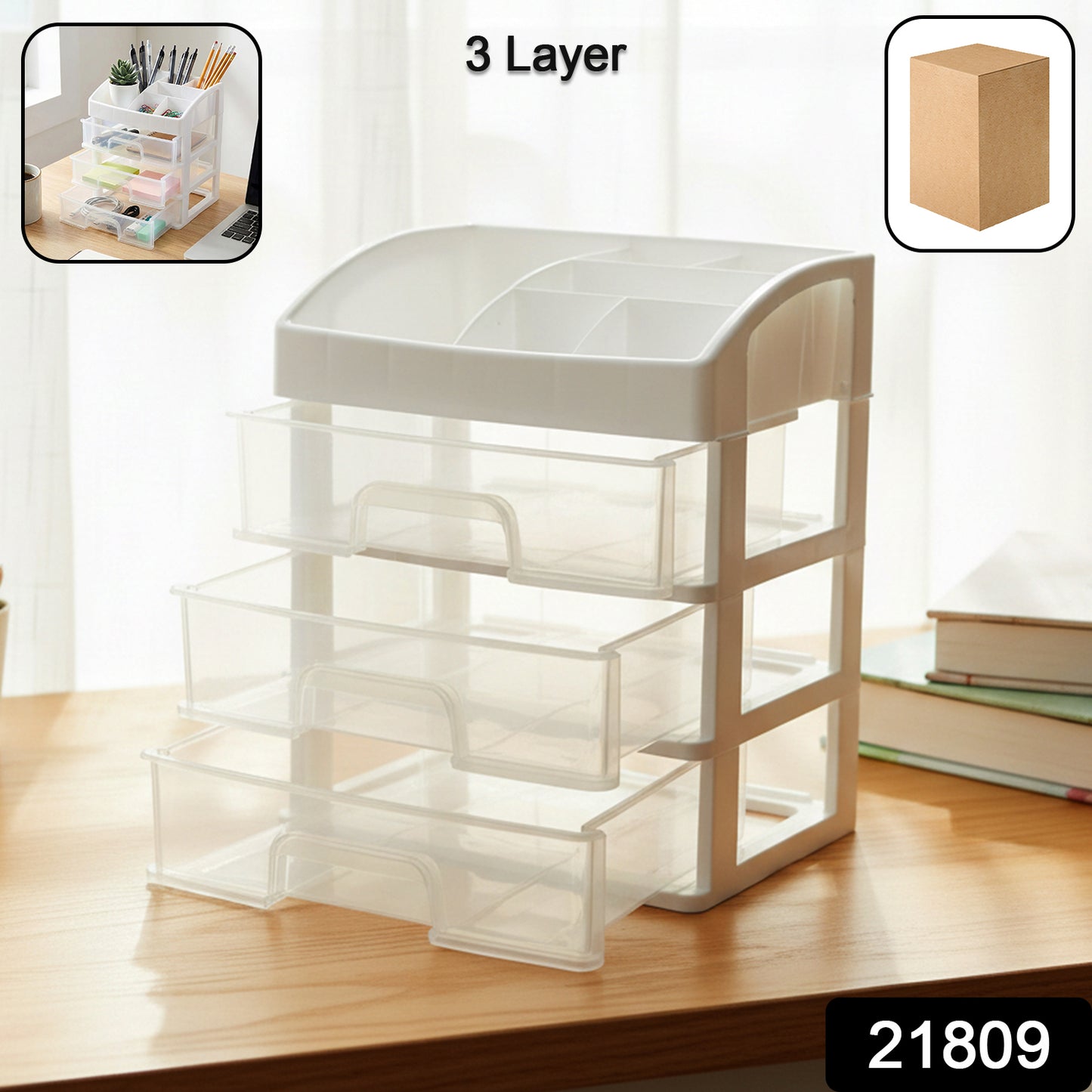 Wukusy 3-layer multipurpose desktop storage organizer with compartments for office supplies and organize workspace efficiently.