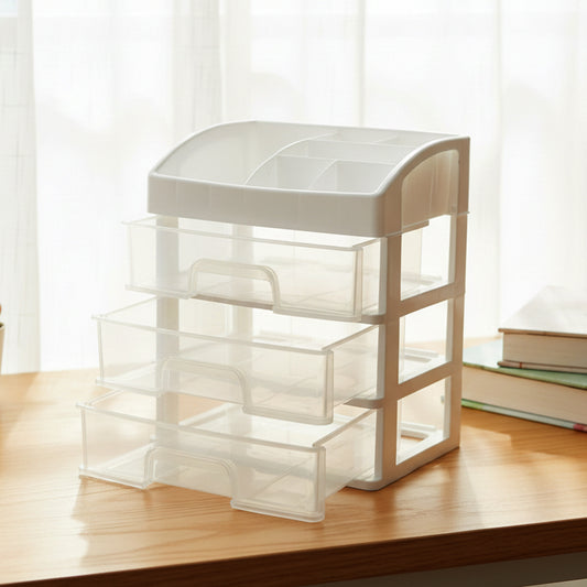 Wukusy 3-layer multipurpose desktop storage organizer with compartments for office supplies and stationery.