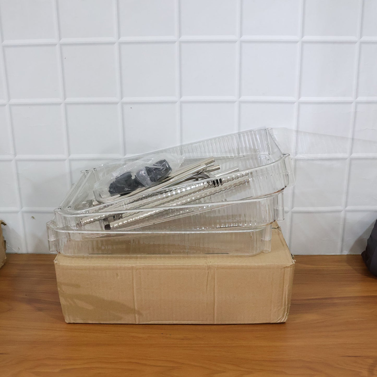 Wukusy 3-layer multipurpose storage trolley with wheels, featuring three stacked shelves and a sturdy frame for versatile use.
