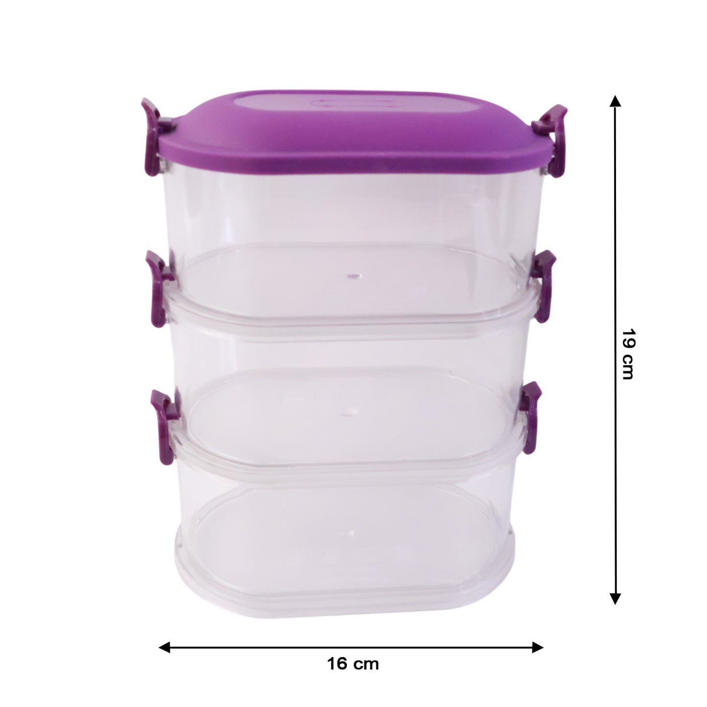 Wukusy 3-layer stackable airtight food storage container set, with clear lids and compartments for organized kitchen storage