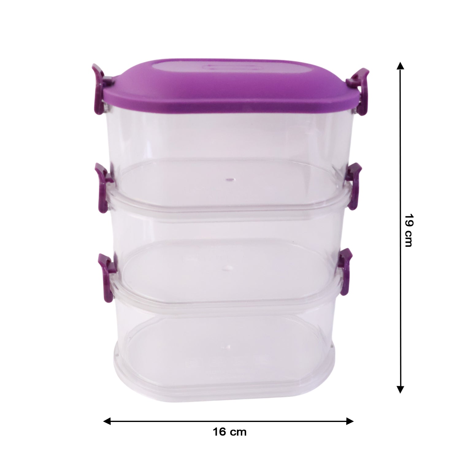 Wukusy 3-layer stackable airtight food storage container set, with clear lids and compartments for organized kitchen storage