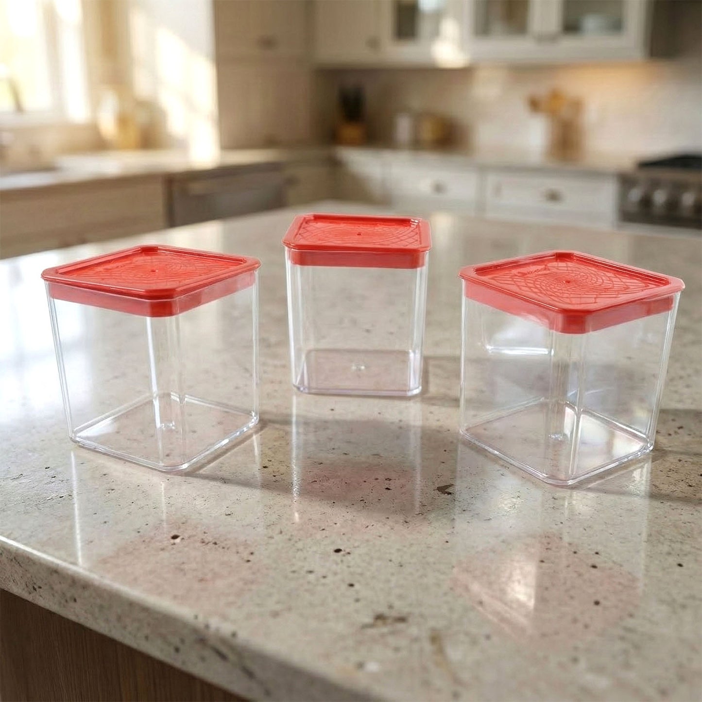 Wukusy 3-piece airtight food storage container set with 350ml capacity, featuring clear plastic lids and durable design.