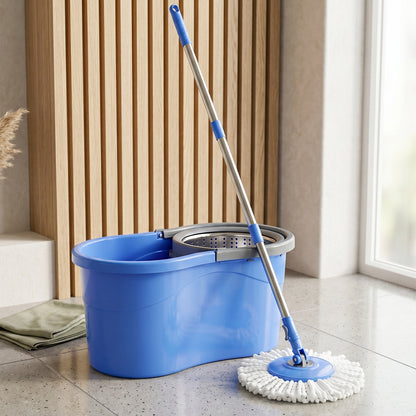 Wukusy 360-degree spin mop set with bucket and 130 cm handle, featuring a durable mop head and easy spinning mechanism.