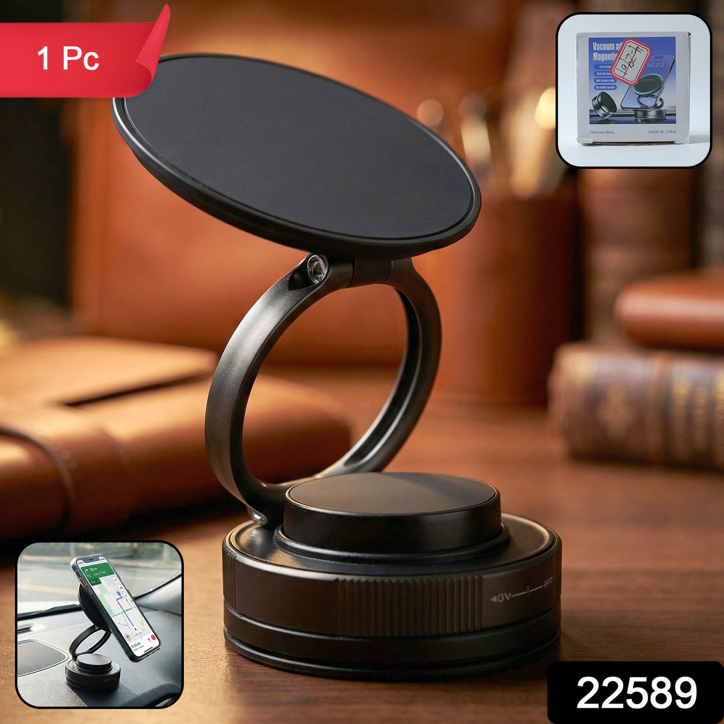 Wukusy 360° rotatable magnetic mobile phone holder stand with adjustable grip for smartphones.