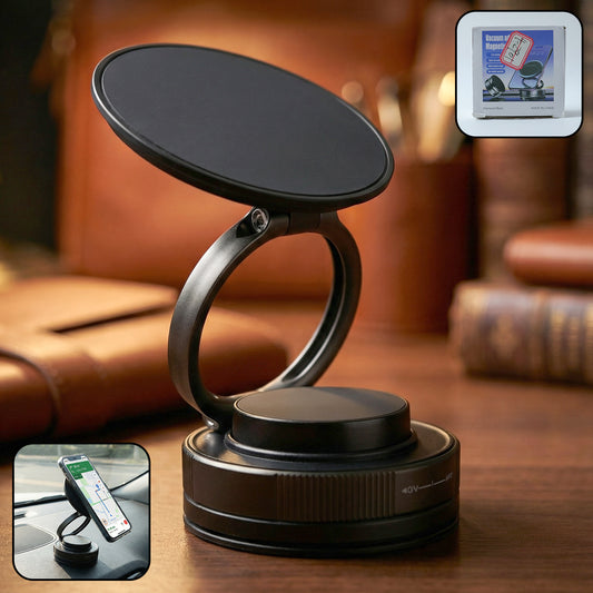 Wukusy 360° rotatable magnetic mobile phone holder stand displaying a sleek black design for secure phone mounting.