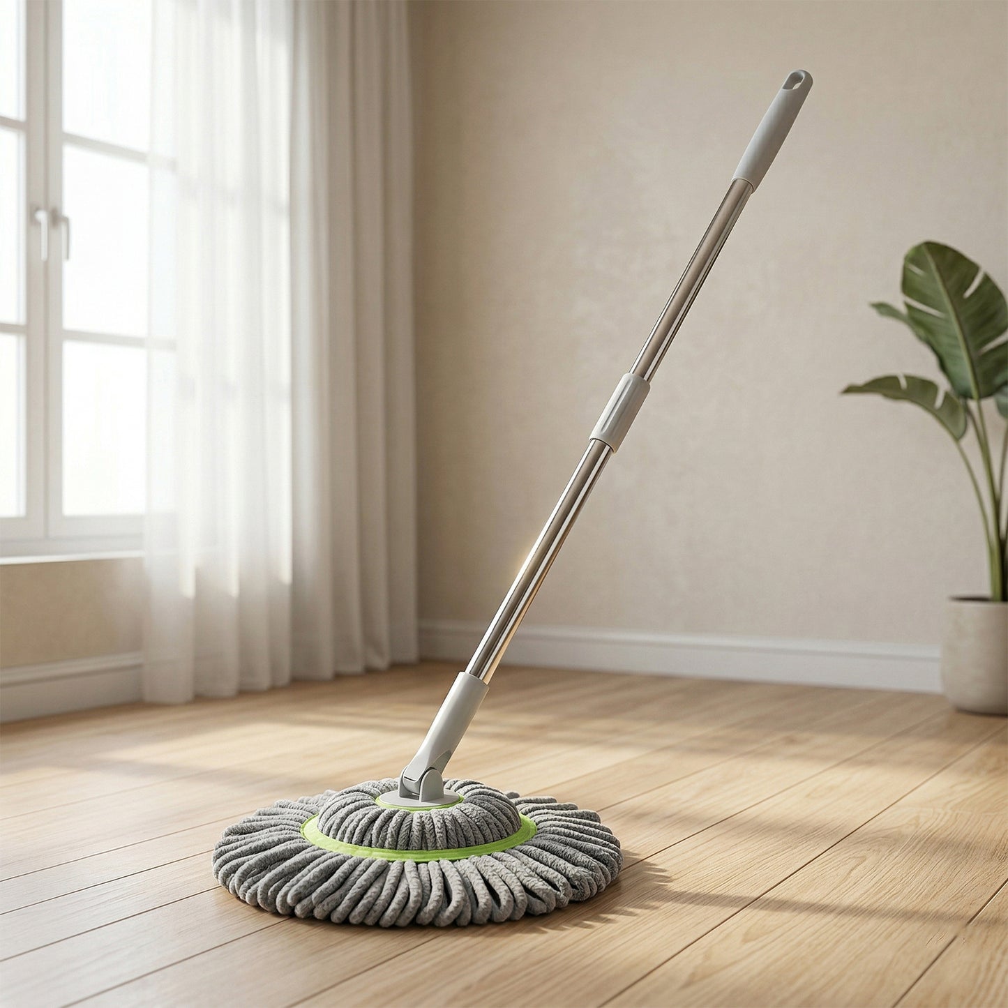 Wukusy 360 Spin Mop for floor cleaning with rotating head and microfiber mop pad, single-piece design for easy use