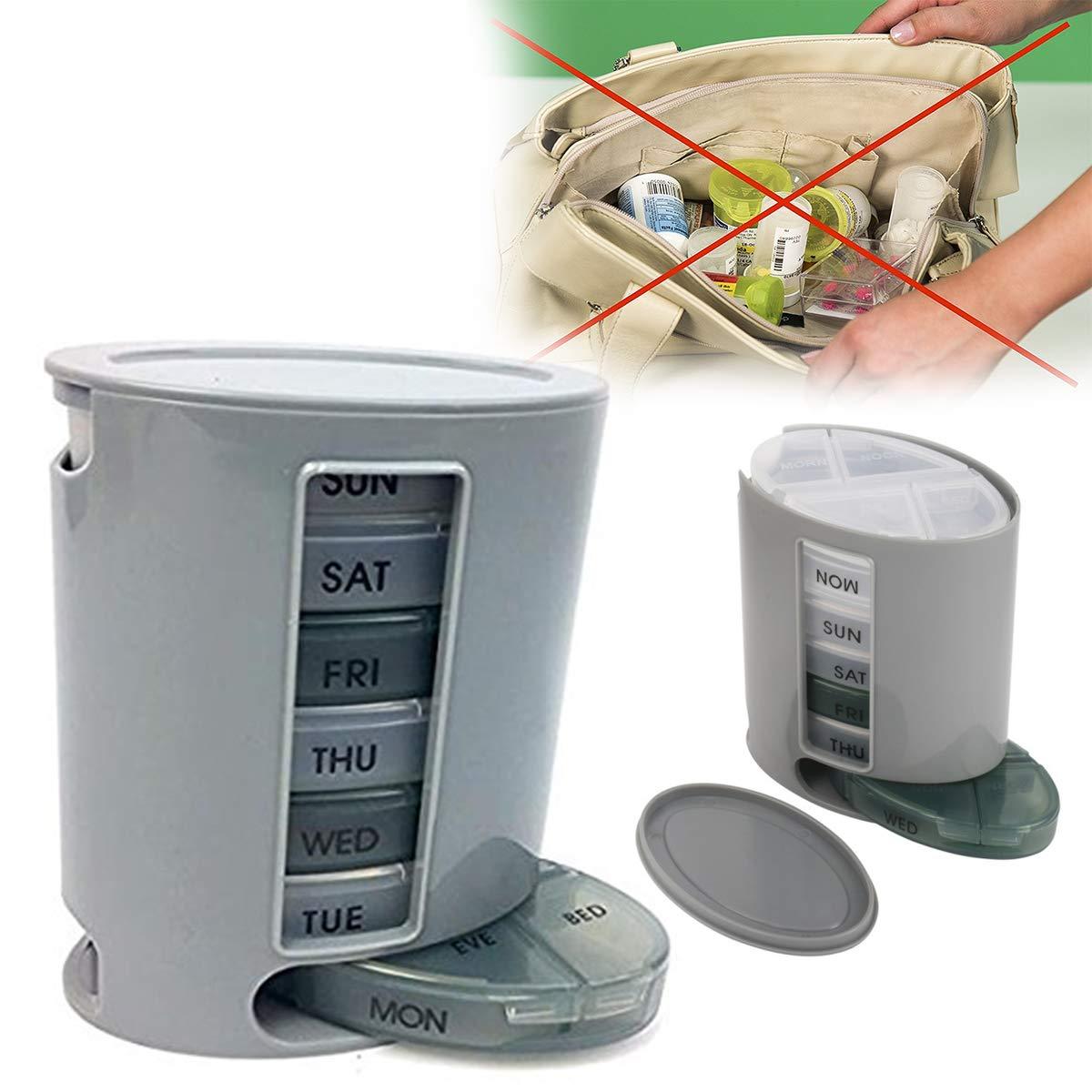 Wukusy 374 Pill Pro 7-day weekly tablet medicine organizer box with labeled compartments for daily medication storage.