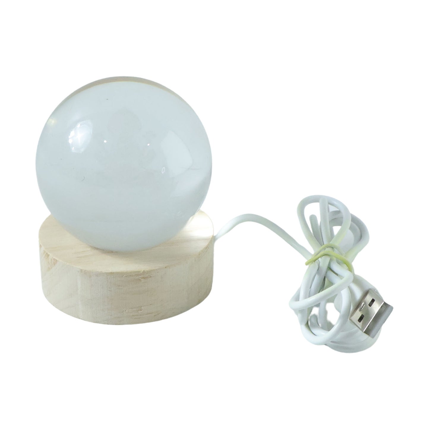 3D crystal Lakshmi ball LED night lamp on wooden base by Wukusy, illuminated with intricate Lakshmi design for a decorative glow.