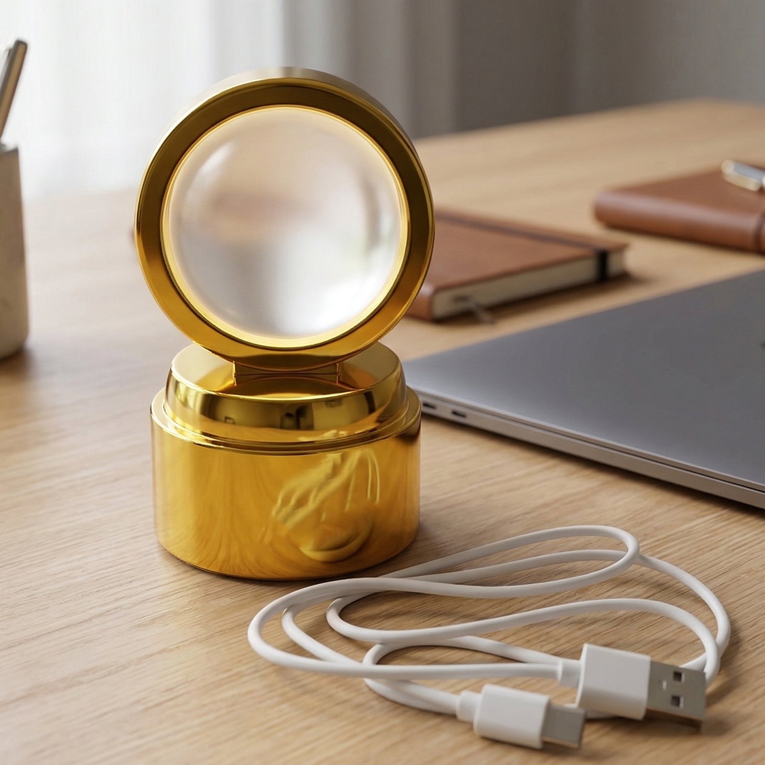 Wukusy 3D religious design crystal ball LED night lamp illuminating with intricate religious patterns and soft glow.