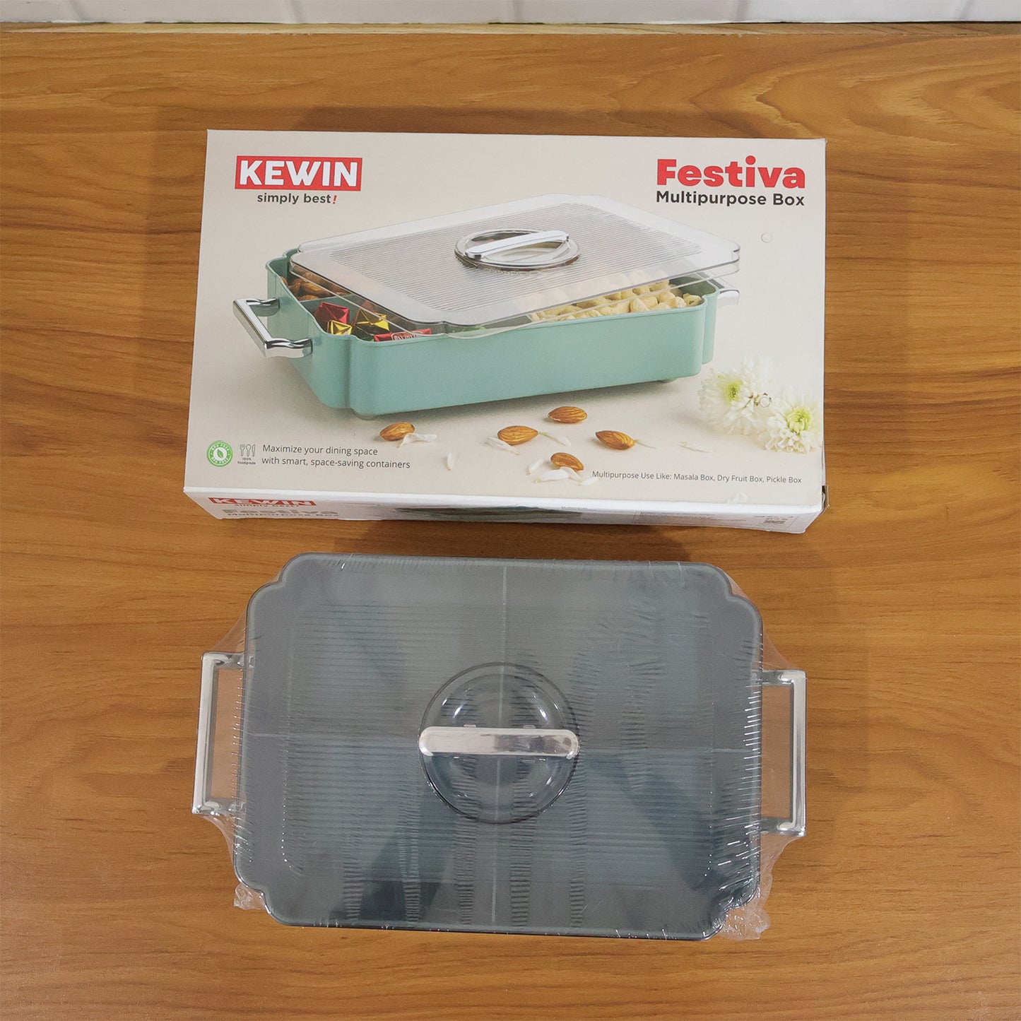 Wukusy 4-compartment plastic food storage container for organizing and storing meals and snacks efficiently.