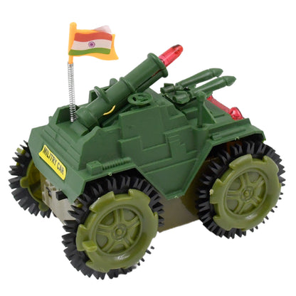 Wukusy Children's Joy Tumbling Tank Toy Car showing colorful plastic tank with rolling wheels and playful design
