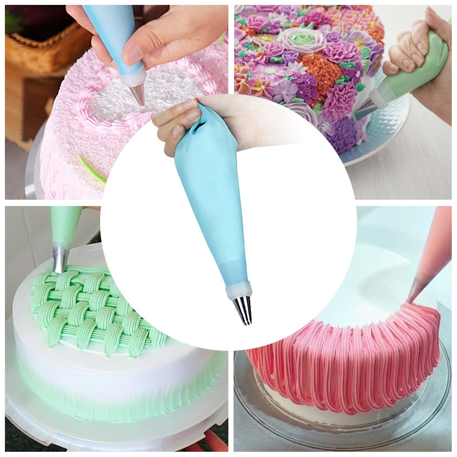 Wukusy 4722 cake nozzle set and decorating tool for cake and pastry decorations, shown with various nozzle tips and tools.