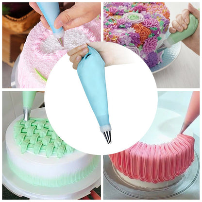 Wukusy 4722 cake nozzle set and decorating tool for cake and pastry decorations, shown with various nozzle tips and tools.