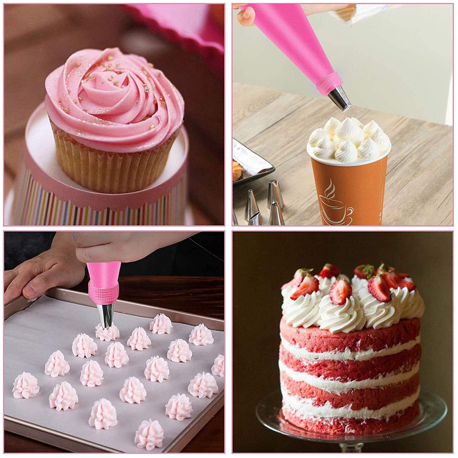 Wukusy 4722 cake nozzle set and decorating tool for making cake and pastry decorations, shown with various nozzles and tools.