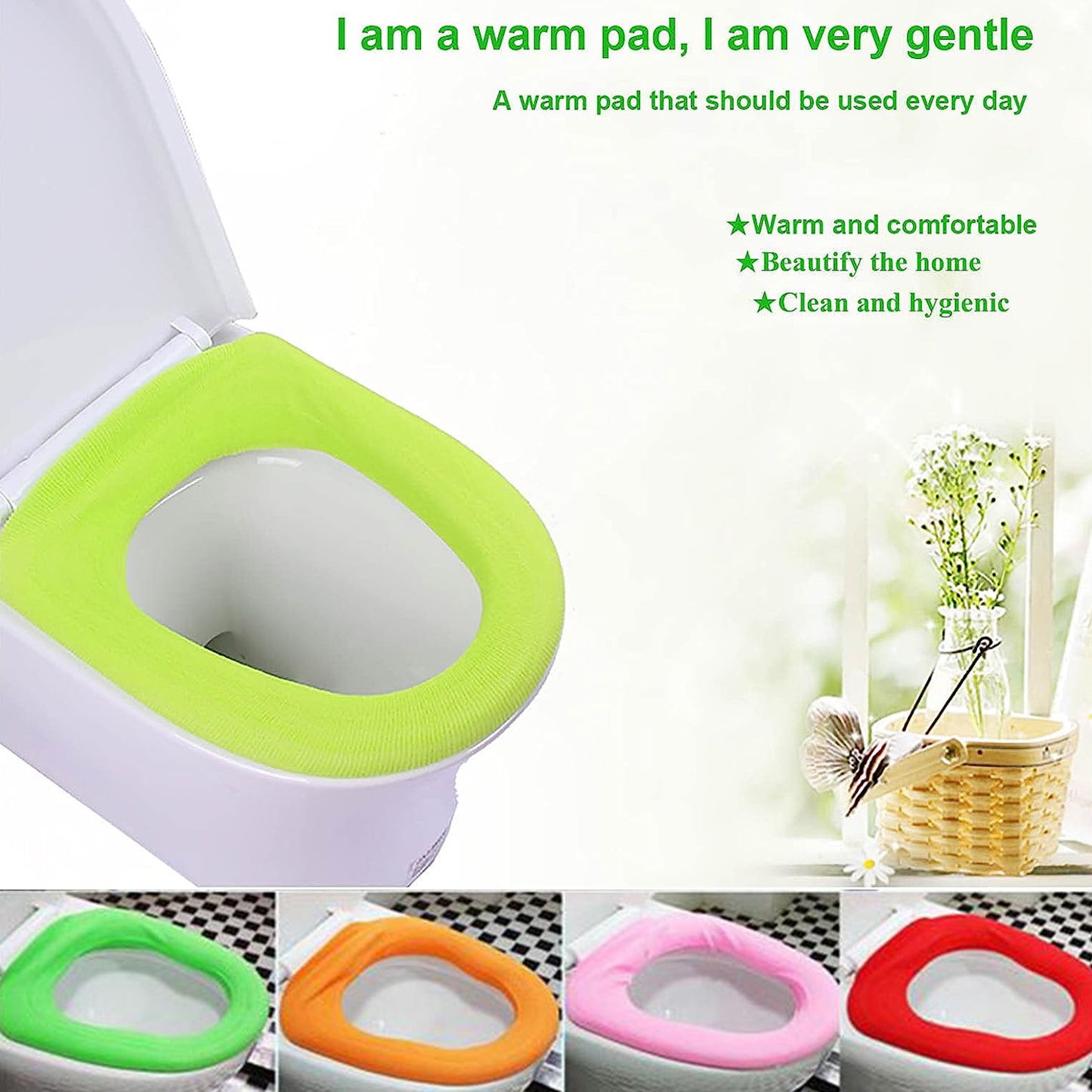 Wukusy bathroom soft, thicker stretchable washable cloth toilet seat cover pad for added comfort and warmth.