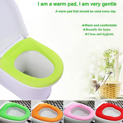 Wukusy bathroom soft, thicker stretchable washable cloth toilet seat cover pad for added comfort and warmth.