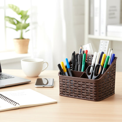 Wukusy 5-compartment multipurpose desk organizer basket for office supplies and stationery storage.