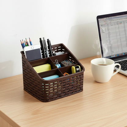 Wukusy 5-compartment multipurpose desk organizer basket for office supplies and stationery storage.