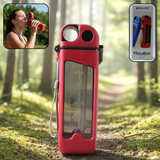 Wukusy 500ml leakproof portable sports water bottle, shown in black with a screw-on lid and ergonomic design for outdoor activities.
